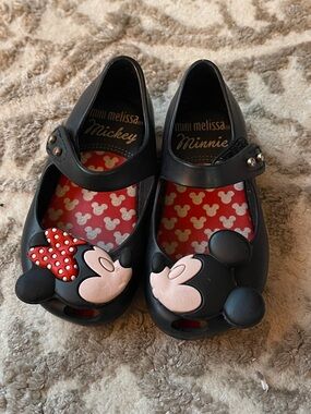 Mini Melissa Black Mary Janes Mickey & Minnie Accents little kids size 6